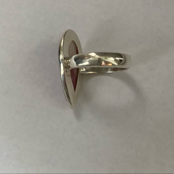 925 Sterling Silver Large Rhodochrosite Gemstone Teardrop  Ring - Picture 12 of 16